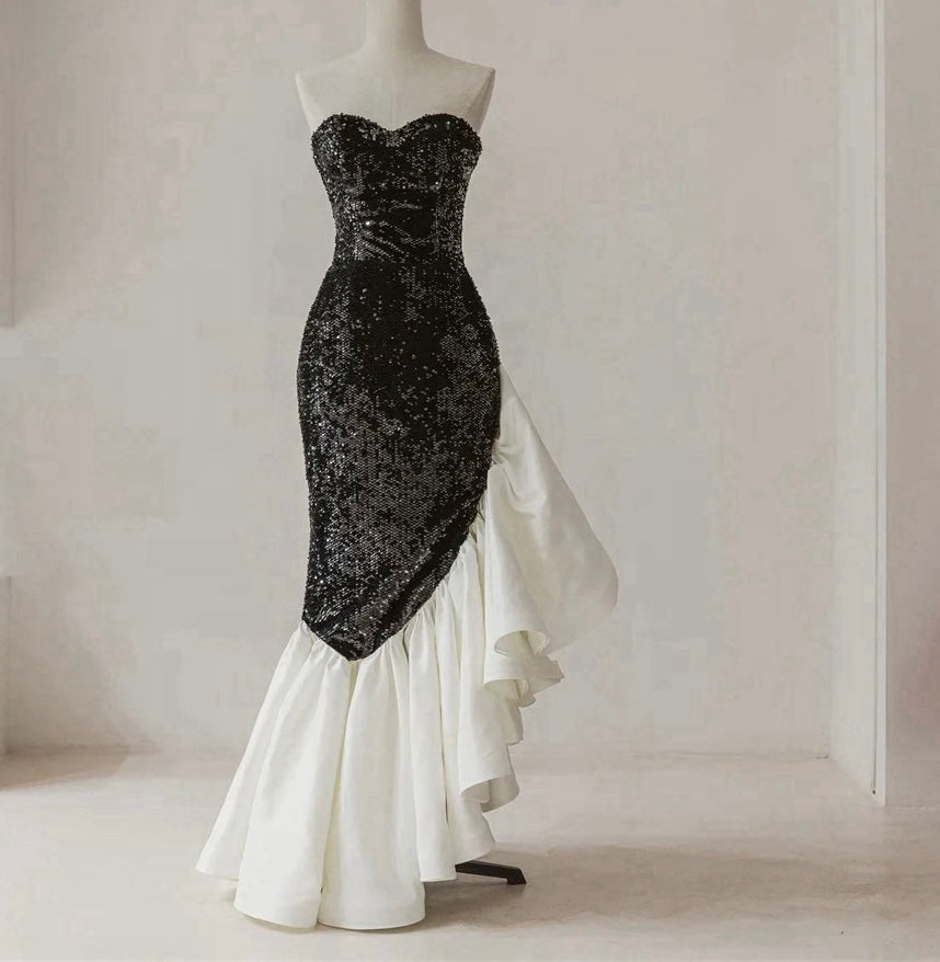 Elenor Sequin Ruffled Gown