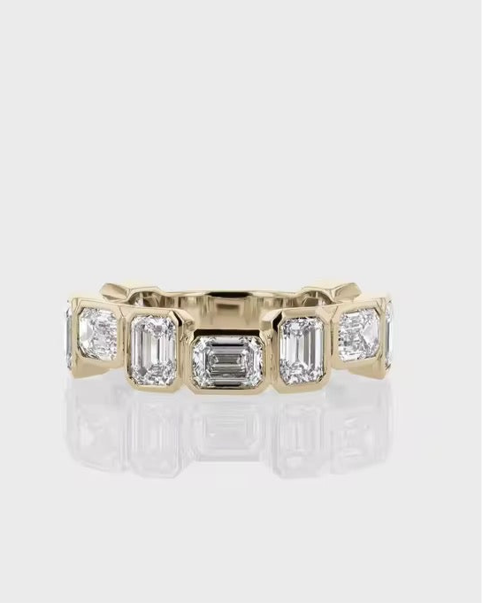 Fancy Bezel Set Alternating Emerald-Cut Eternity Band