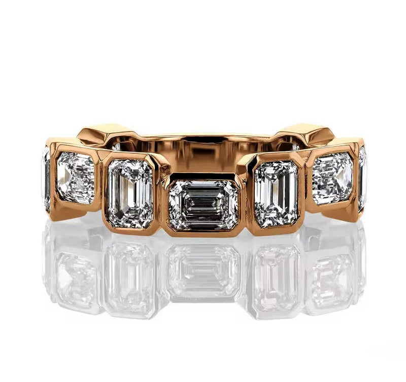 Fancy Bezel Set Alternating Emerald-Cut Eternity Band