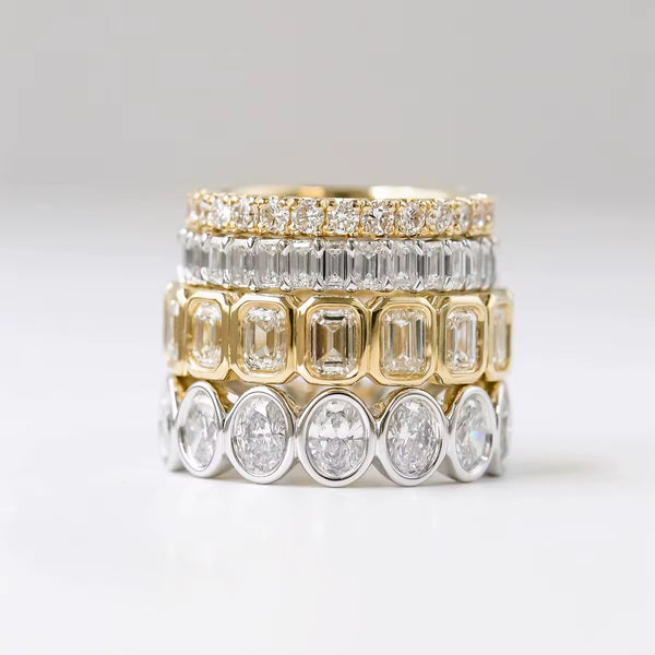 Two Stone Oval & Emerald-Cut Bezel Set Eternity Band