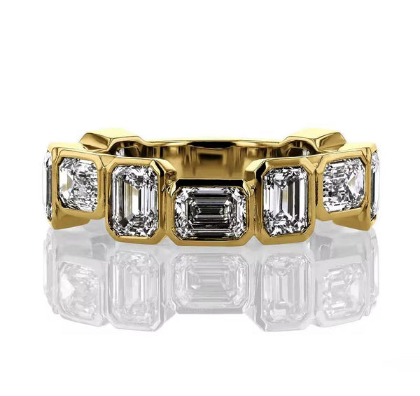 Fancy Bezel Set Alternating Emerald-Cut Eternity Band