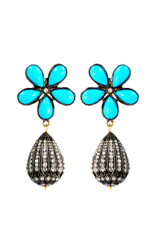 Turquoise Flower Diamond Earrings