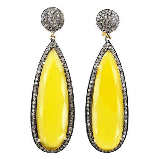 Yellow Onyx Pave Diamond Earrings