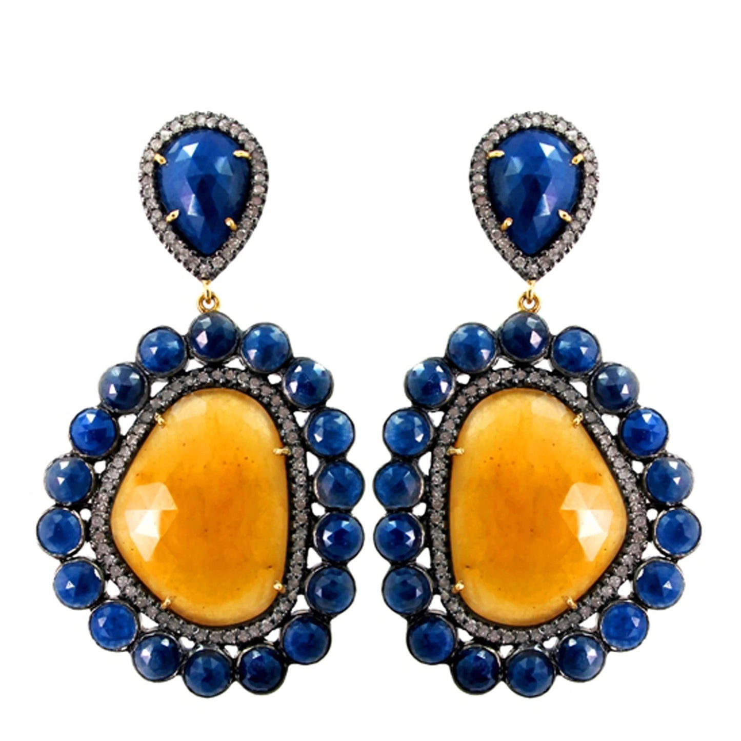 Blue & Yellow Sapphire Diamond Earrings