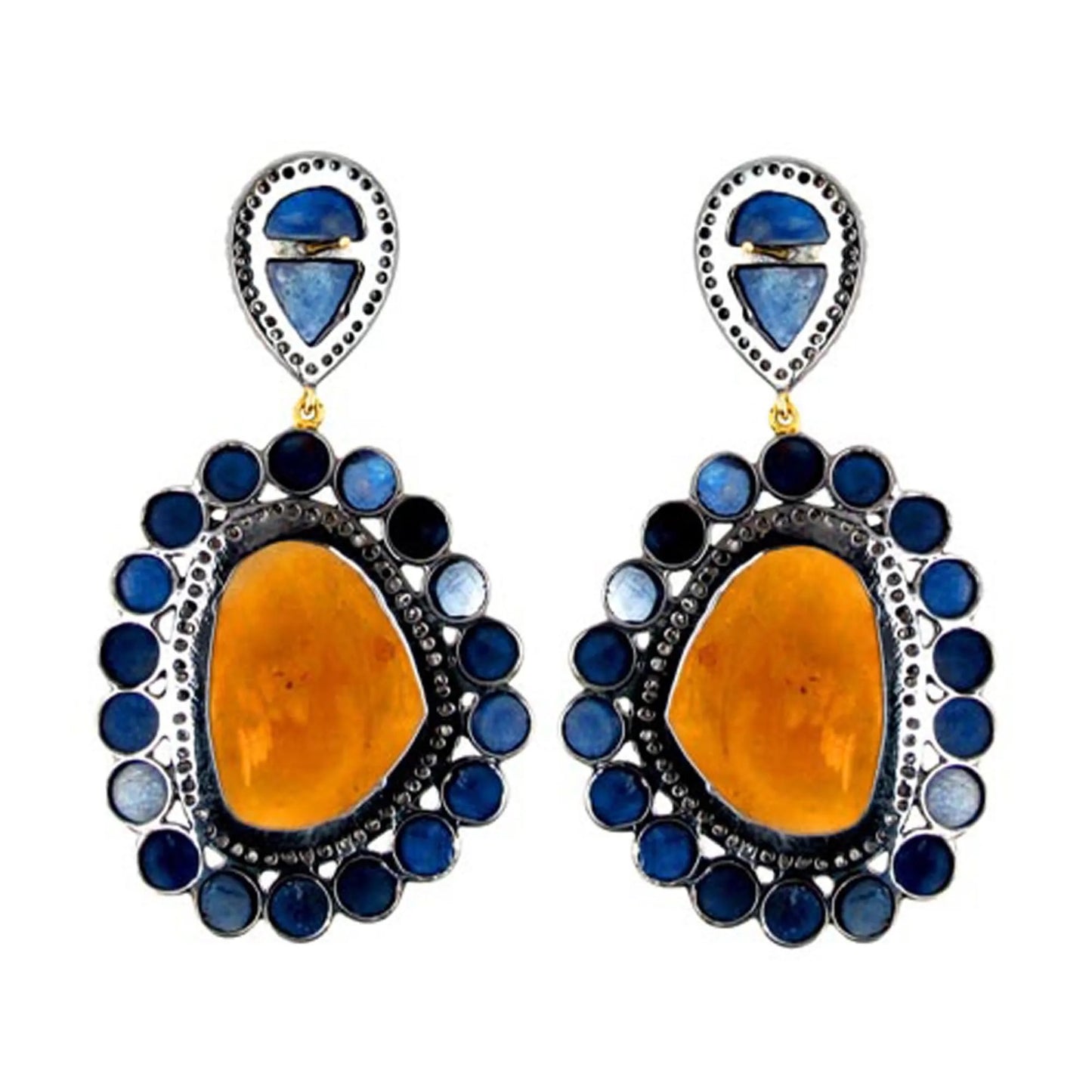 Blue & Yellow Sapphire Diamond Earrings