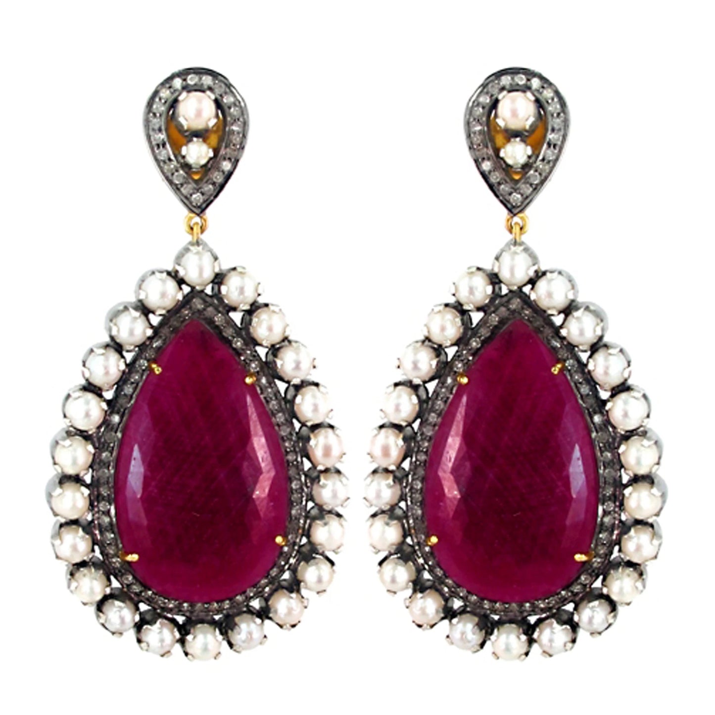 Ruby & Pearl Diamond Drop Earrings