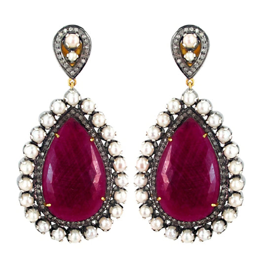 Ruby & Pearl Diamond Drop Earrings