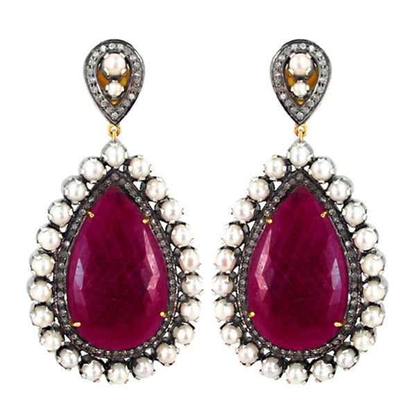 Ruby & Pearl Diamond Drop Earrings