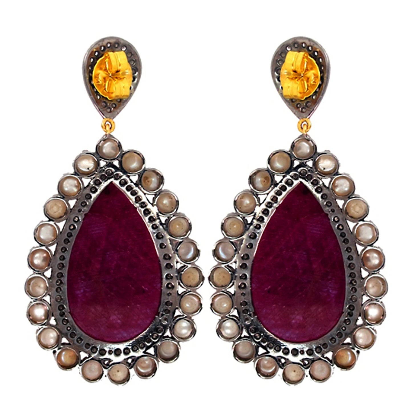 Ruby & Pearl Diamond Drop Earrings