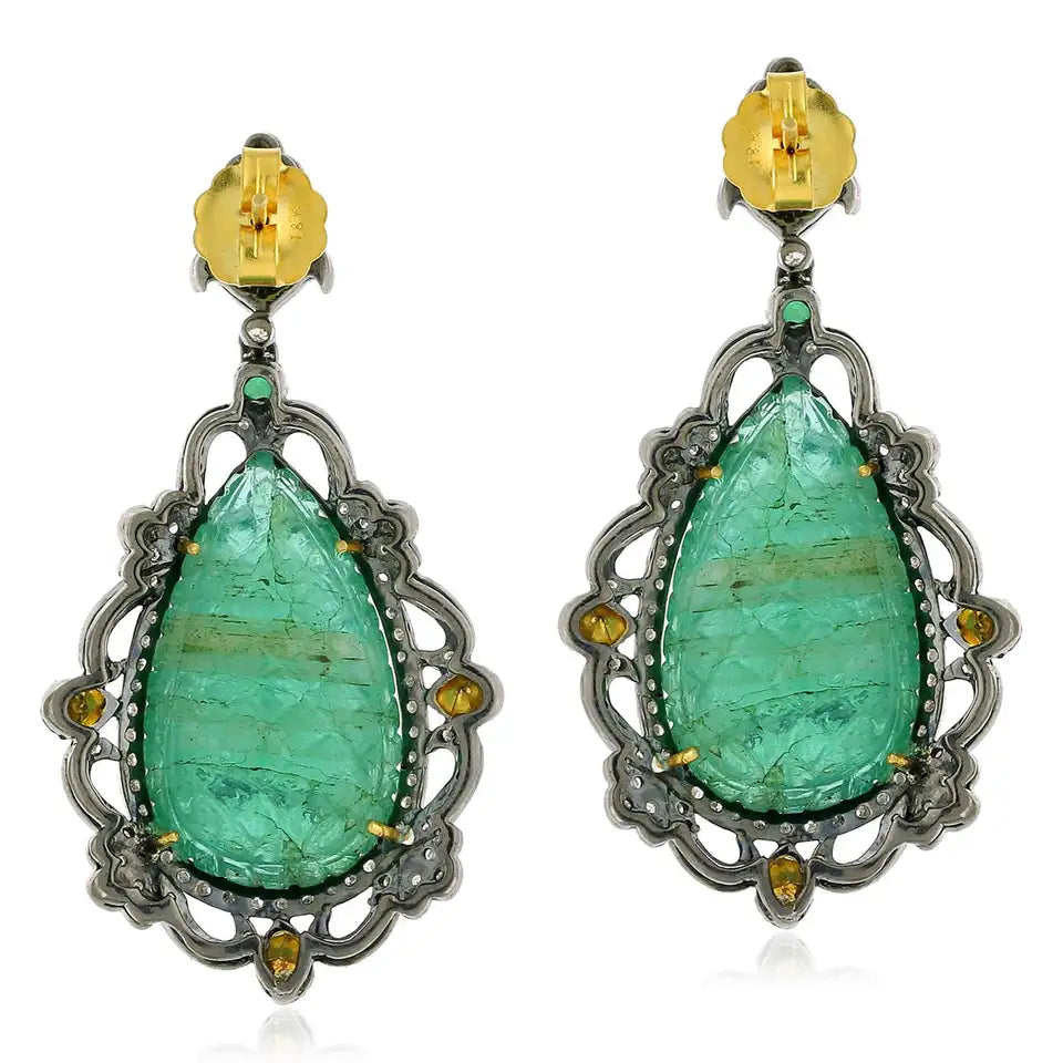 Emerald Motif Pave Diamond Earrings