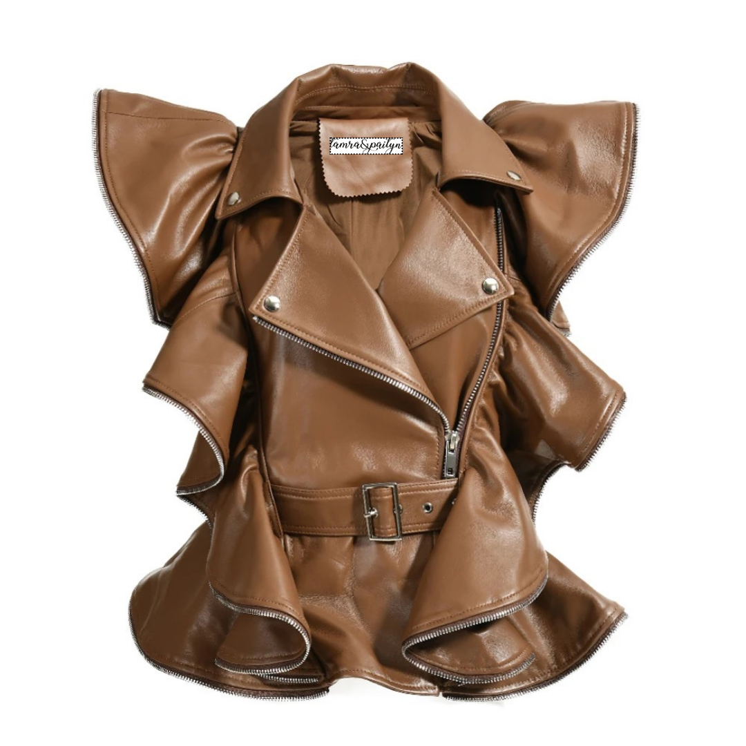 Vicki Leather Ruffle Vest