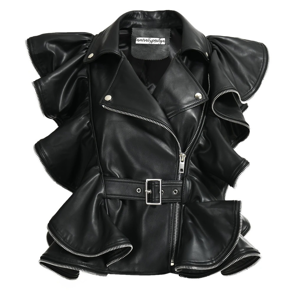 Vicki Leather Ruffle Vest