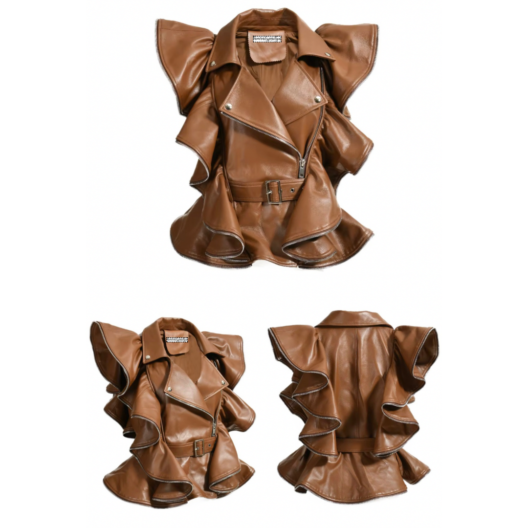 Vicki Leather Ruffle Vest