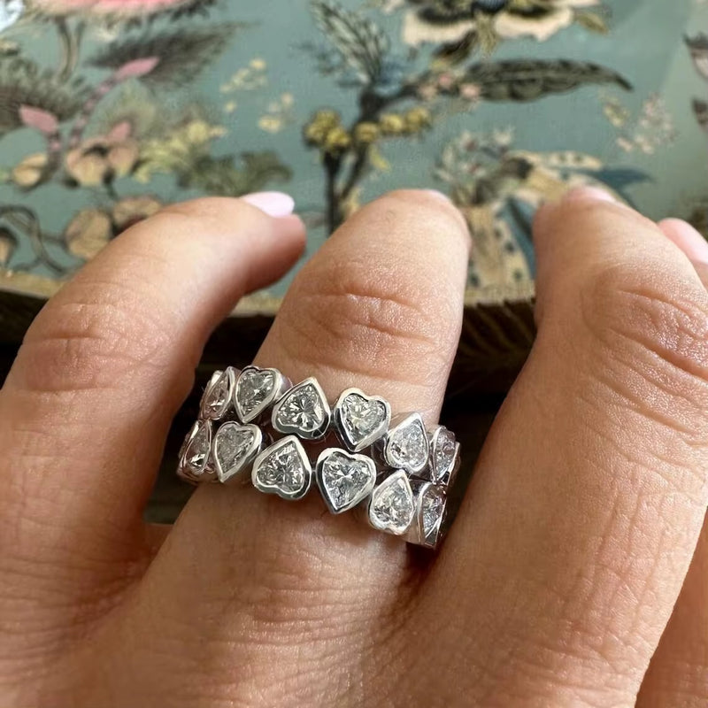 Fancy Bezel Set Heart Two-Way Eternity Band