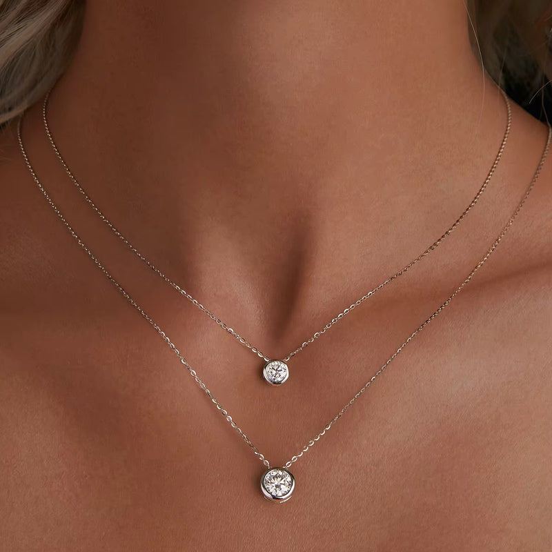 Fancy Round Bezel Set Solitaire Pendant Necklace