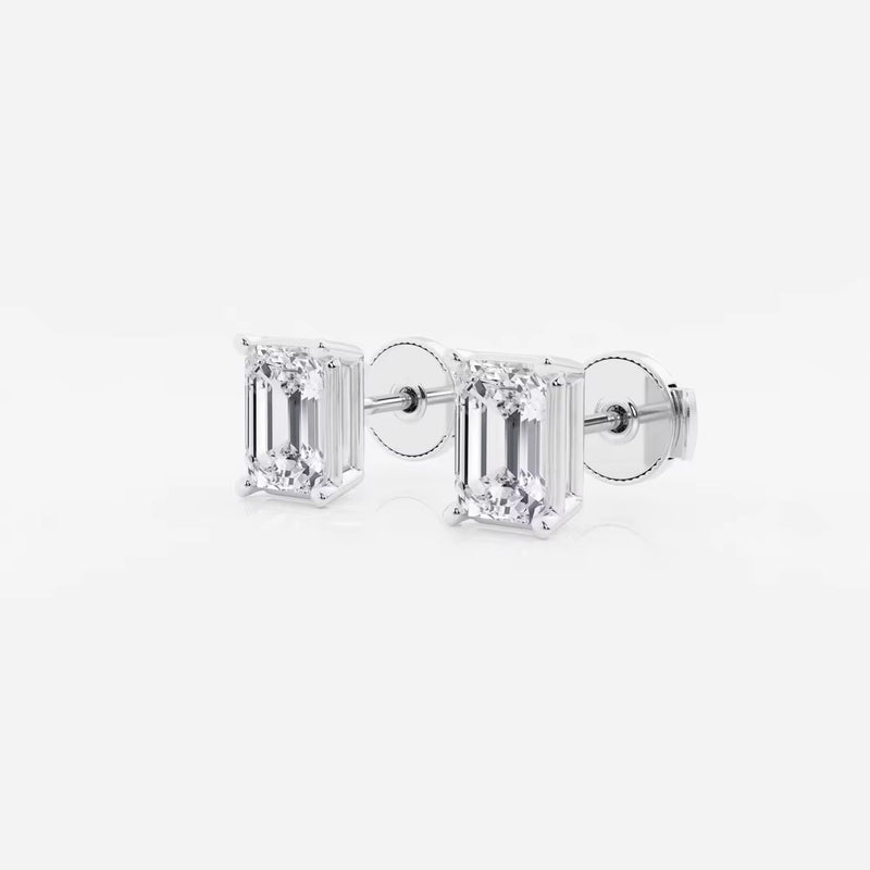 Classic Lady Solitaire Emerald-Cut Stud Earrings