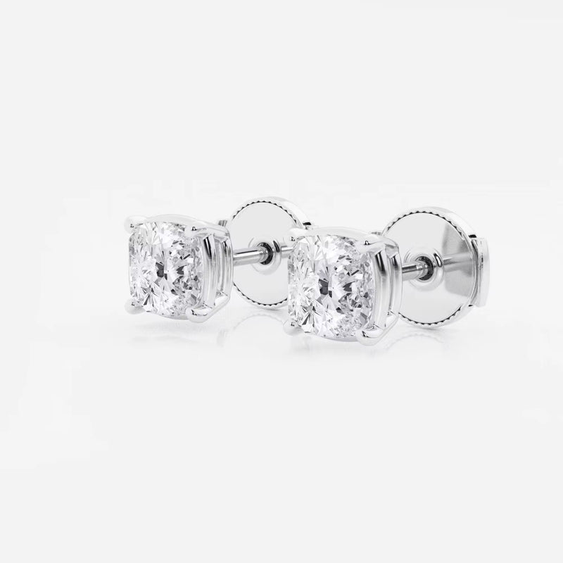 Classic Lady Solitaire Cushion Cut Stud Earrings