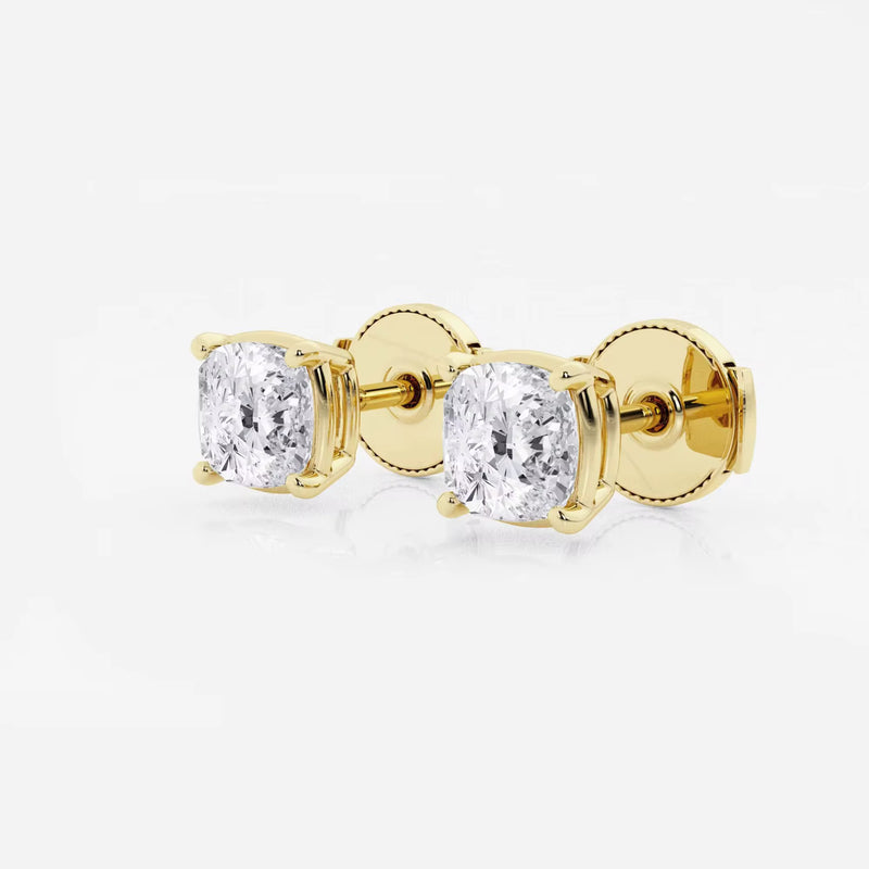 Classic Lady Solitaire Cushion Cut Stud Earrings