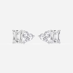 Two-Stone Heart and Emerald Cut Earrings