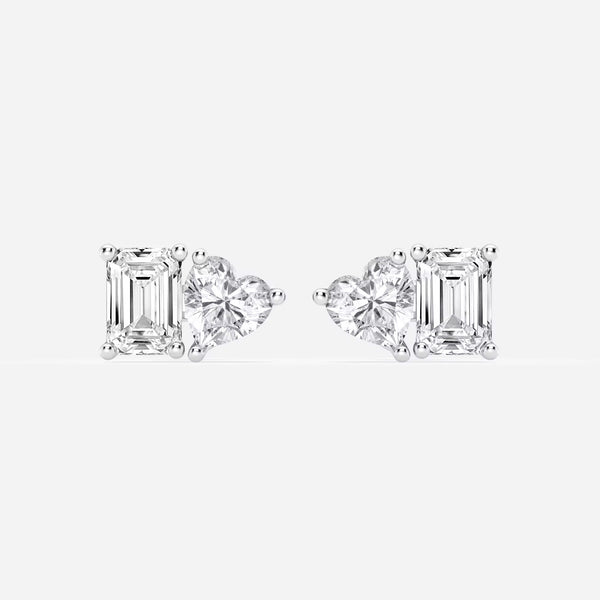 Two-Stone Heart and Emerald Cut Earrings