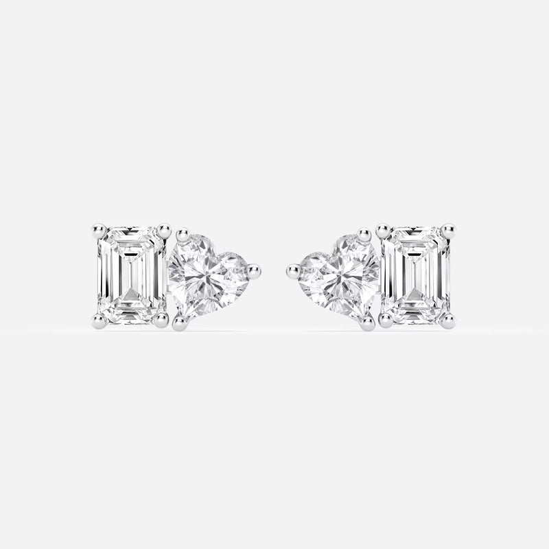 Two-Stone Heart and Emerald Cut Earrings