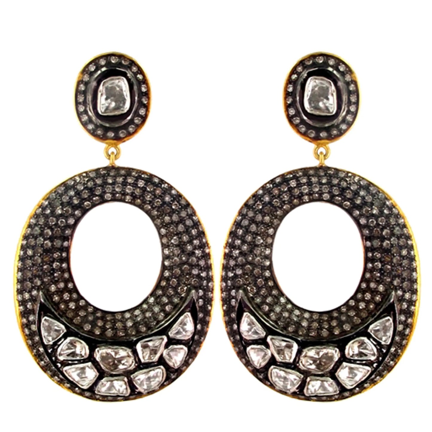 Diamond Teardrop Pave Hollow- Out Large Stone Earrings